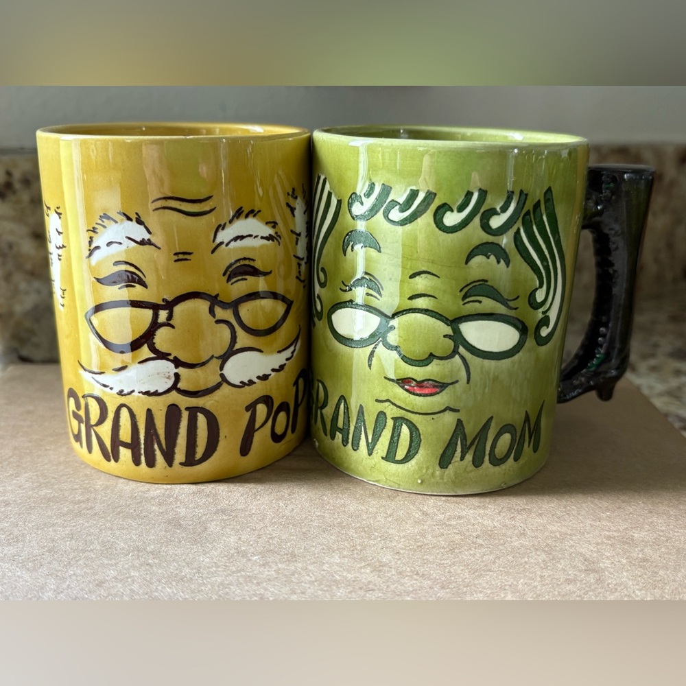 Vintage set of Grandmom and Grandpop coffee mugs. Made in Japan.